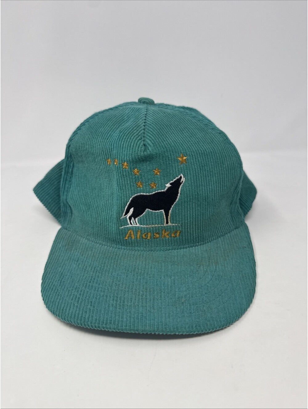 VINTAGE Alaska Wolf Hat Cap Blue Adjustable Ballcap Embroidered
